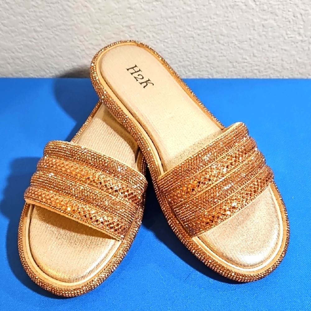 Swan Gold Slide Sandals